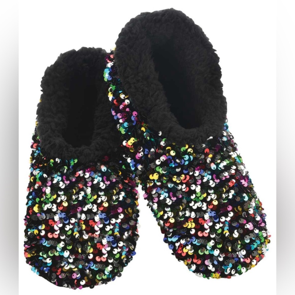 NWOT LADIES SNOOZIES NON-SLIP SLIPPER SOCKS - MULTI-COLOR GLAM SEQUIN - L